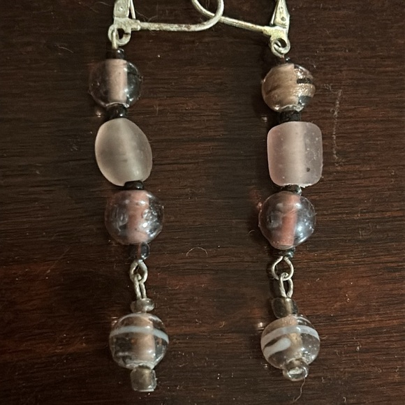 Dangly Purple Glass Bead Earrings - Picture 2 of 2